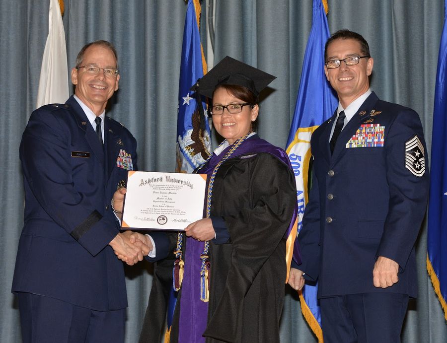 Air National Guard member at college graduation ceremony